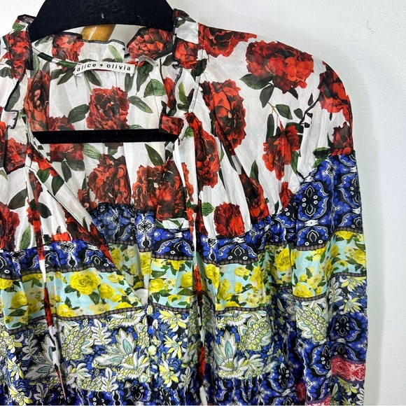 Alice + Olivia Marlyn Tie Neck Button Down Blouse sz XL - Picture 5 of 10